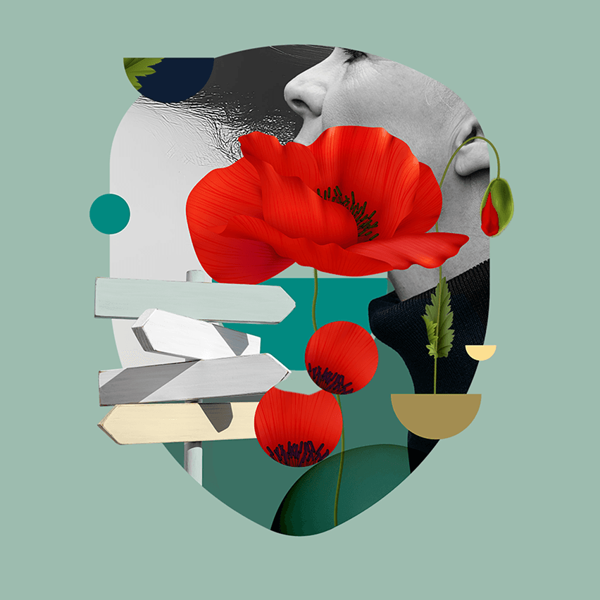 Grafika przedstawiająca kwiat maku i twarz kobiety